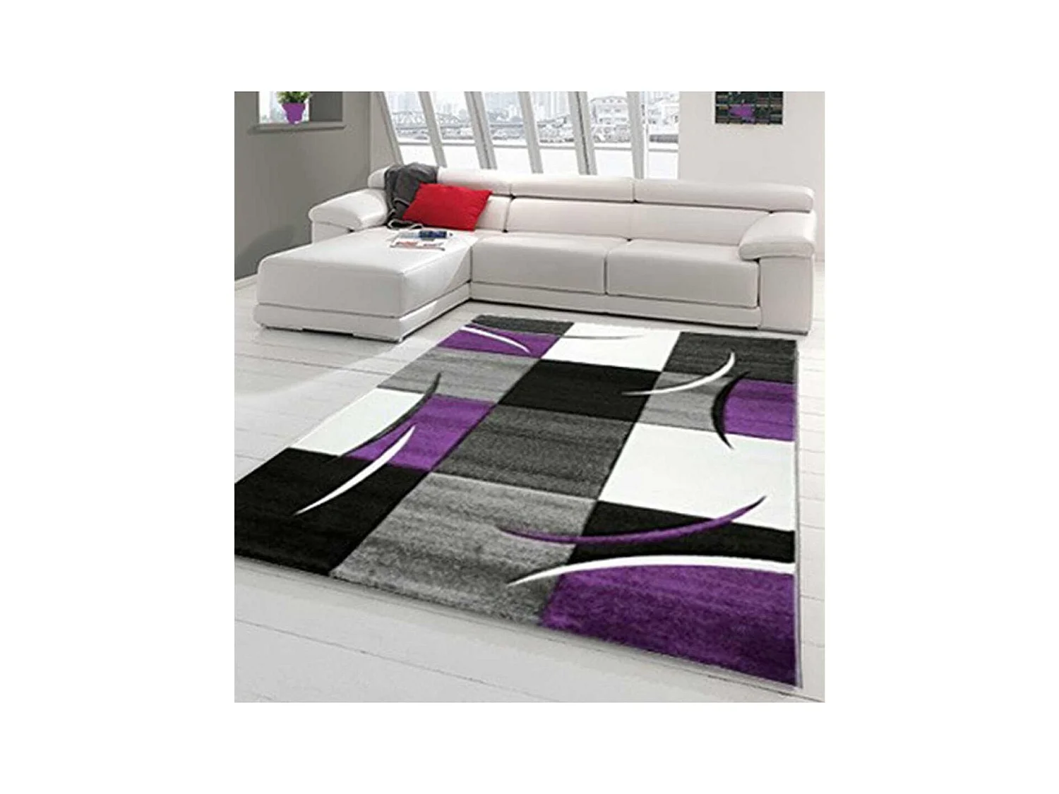 tapis chambre 80x150 tissé violet rectangle motif géométrique DI 65