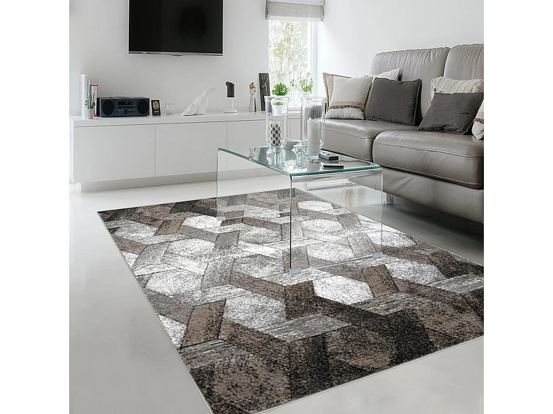 tapis entrée 80x150 tissé beige et gris rectangle motif scandinave DONDUR