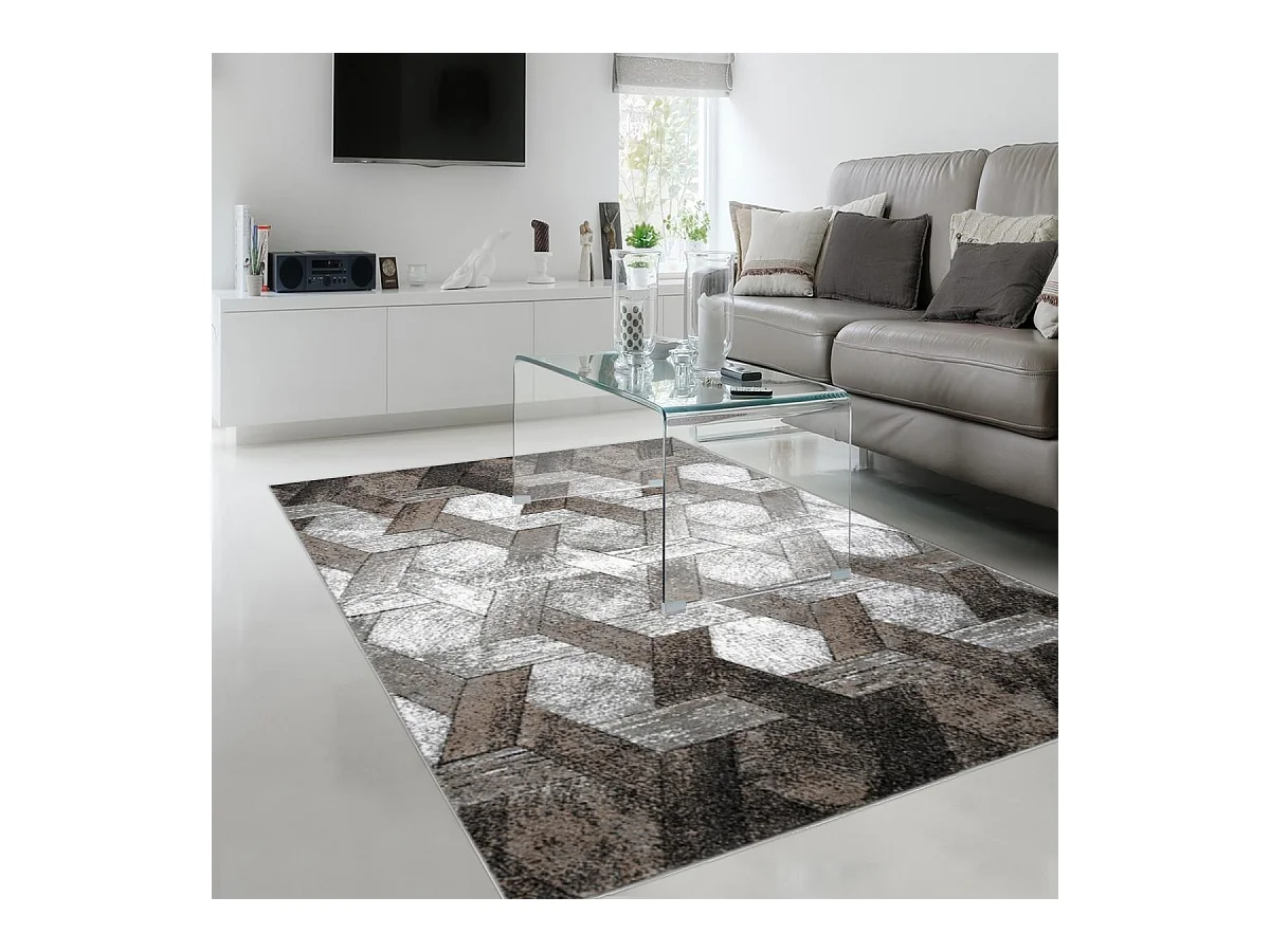 tapis entrée 80x150 tissé beige et gris rectangle motif scandinave DONDUR