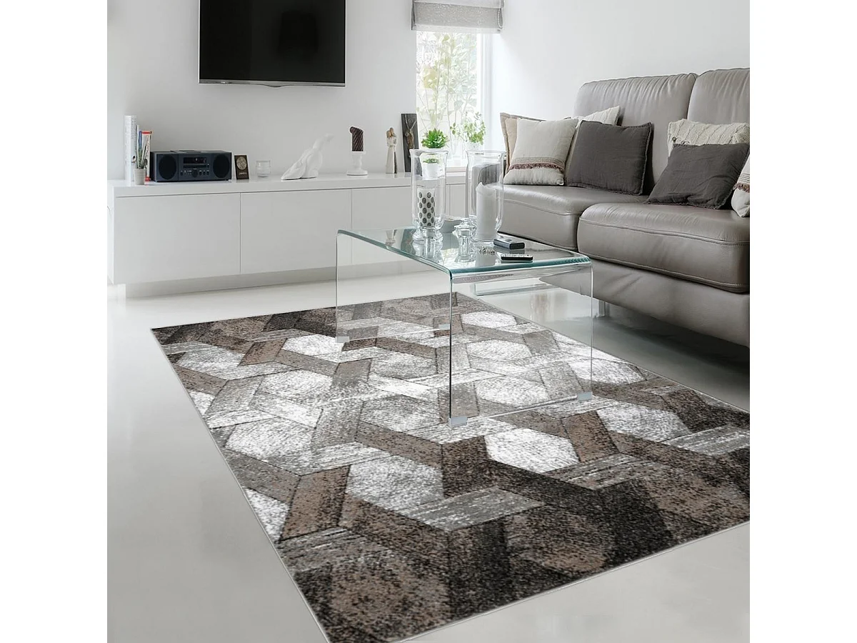 tapis entrée 80x150 tissé beige et gris rectangle motif scandinave DONDUR