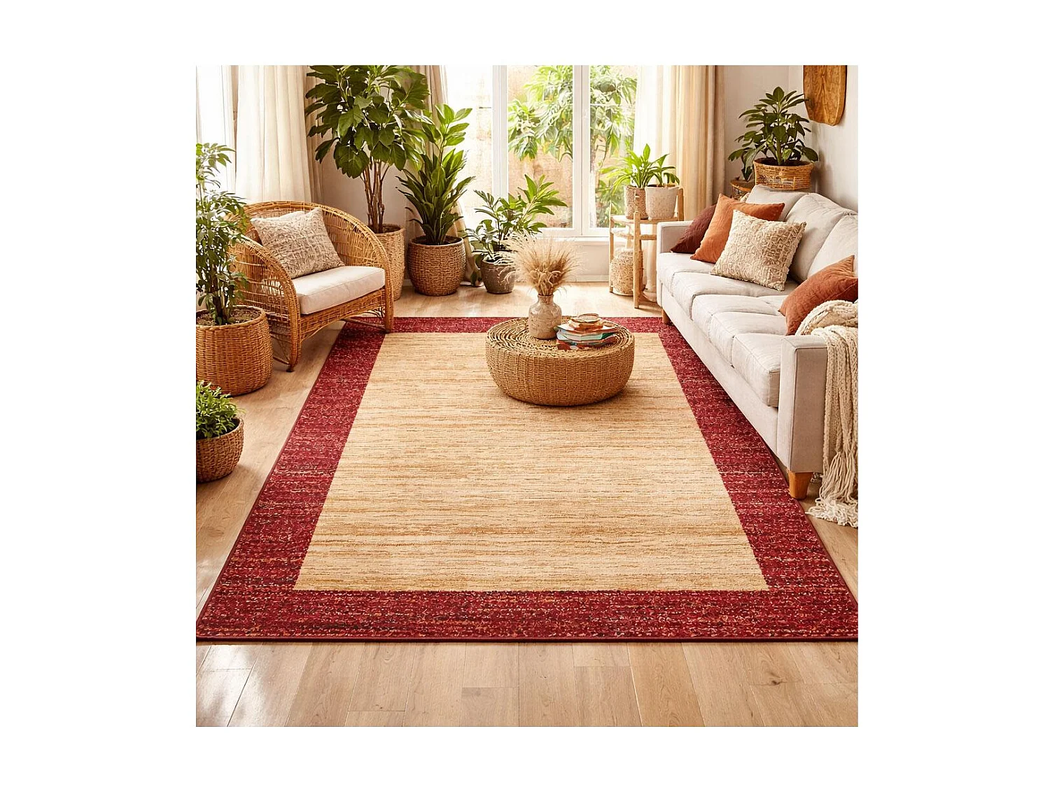 tapis chambre 100x150 tissé beige rectangle motif simple CHOBAY 2