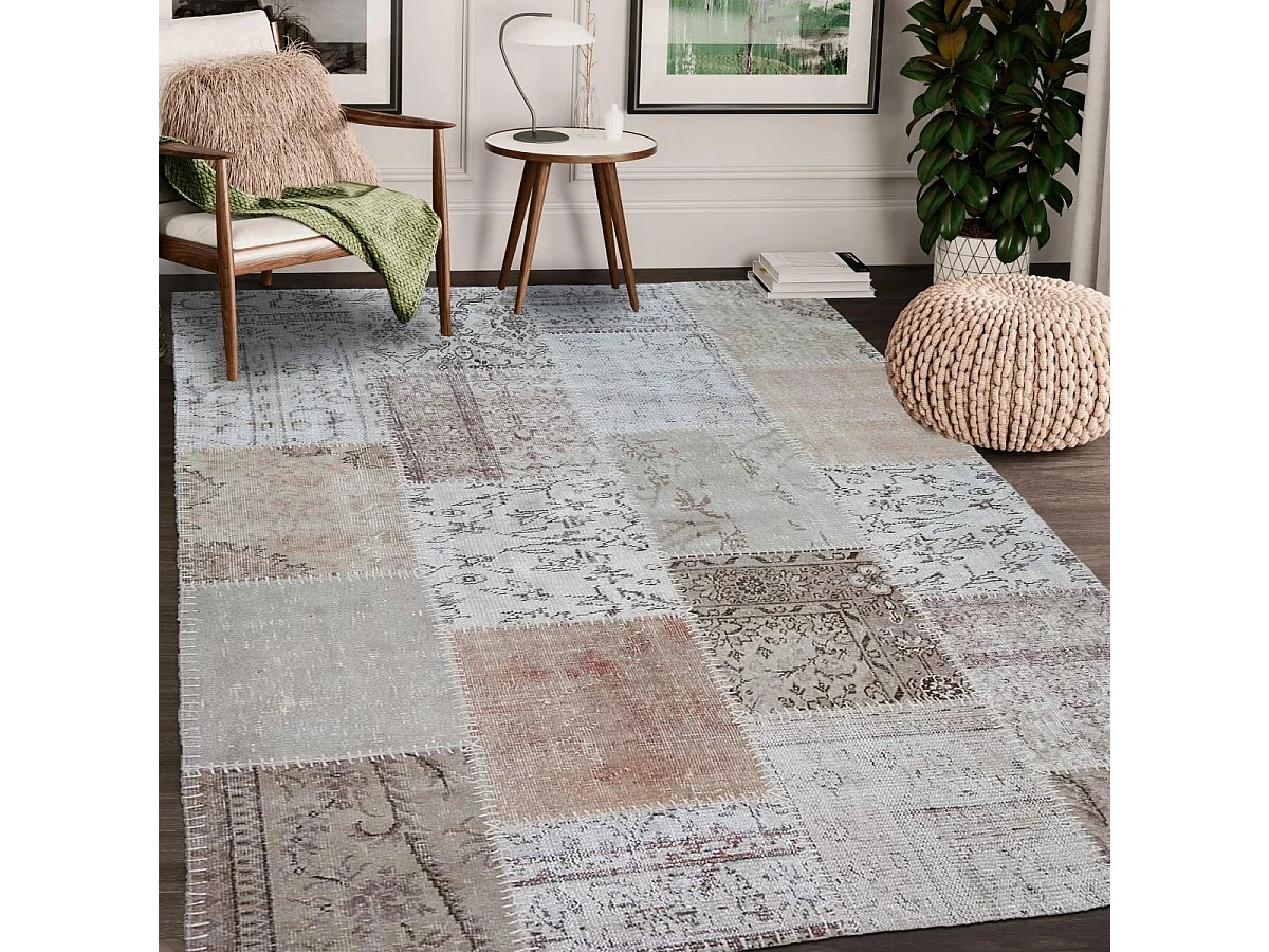 tapis chambre 80x150 fait main en laine beige rectangle motif traditionnel