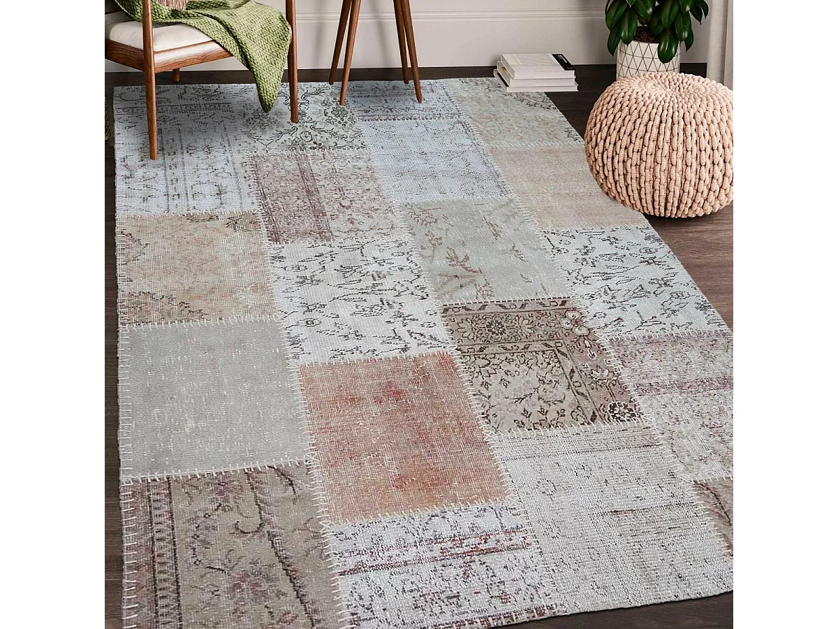 tapis chambre 80x150 fait main en laine beige rectangle motif traditionnel