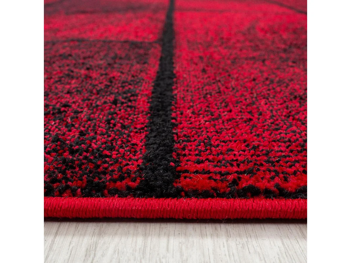 tapis salon 160x230 tissé rouge et noir rectangle motif géométrique OMEGOU