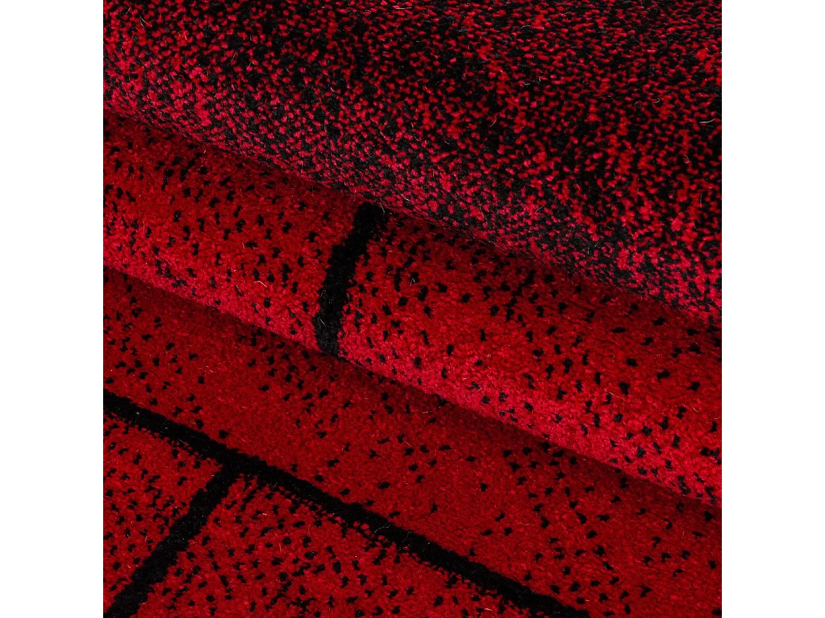 tapis salon 160x230 tissé rouge et noir rectangle motif géométrique OMEGOU