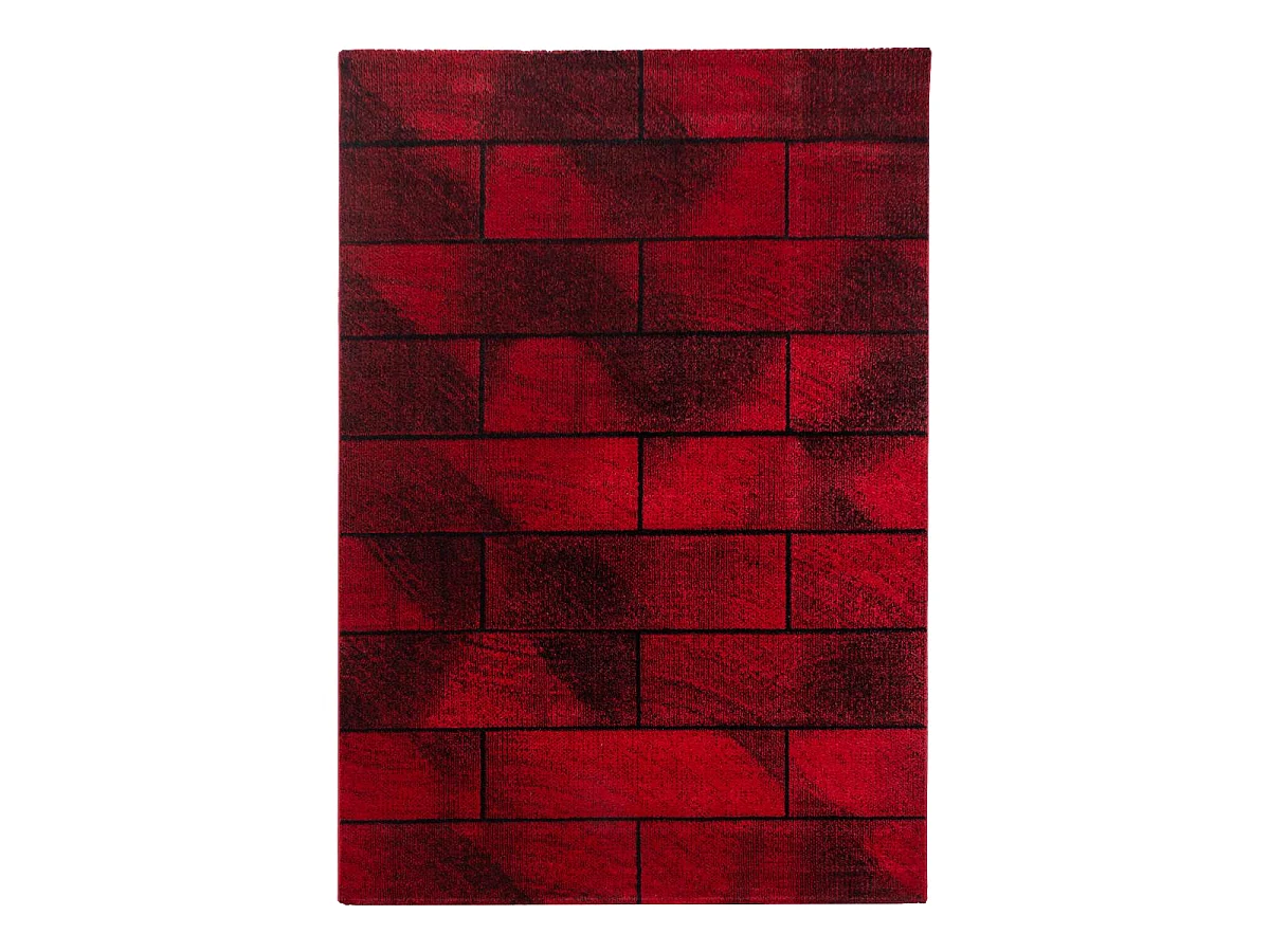 tapis salon 160x230 tissé rouge et noir rectangle motif géométrique OMEGOU