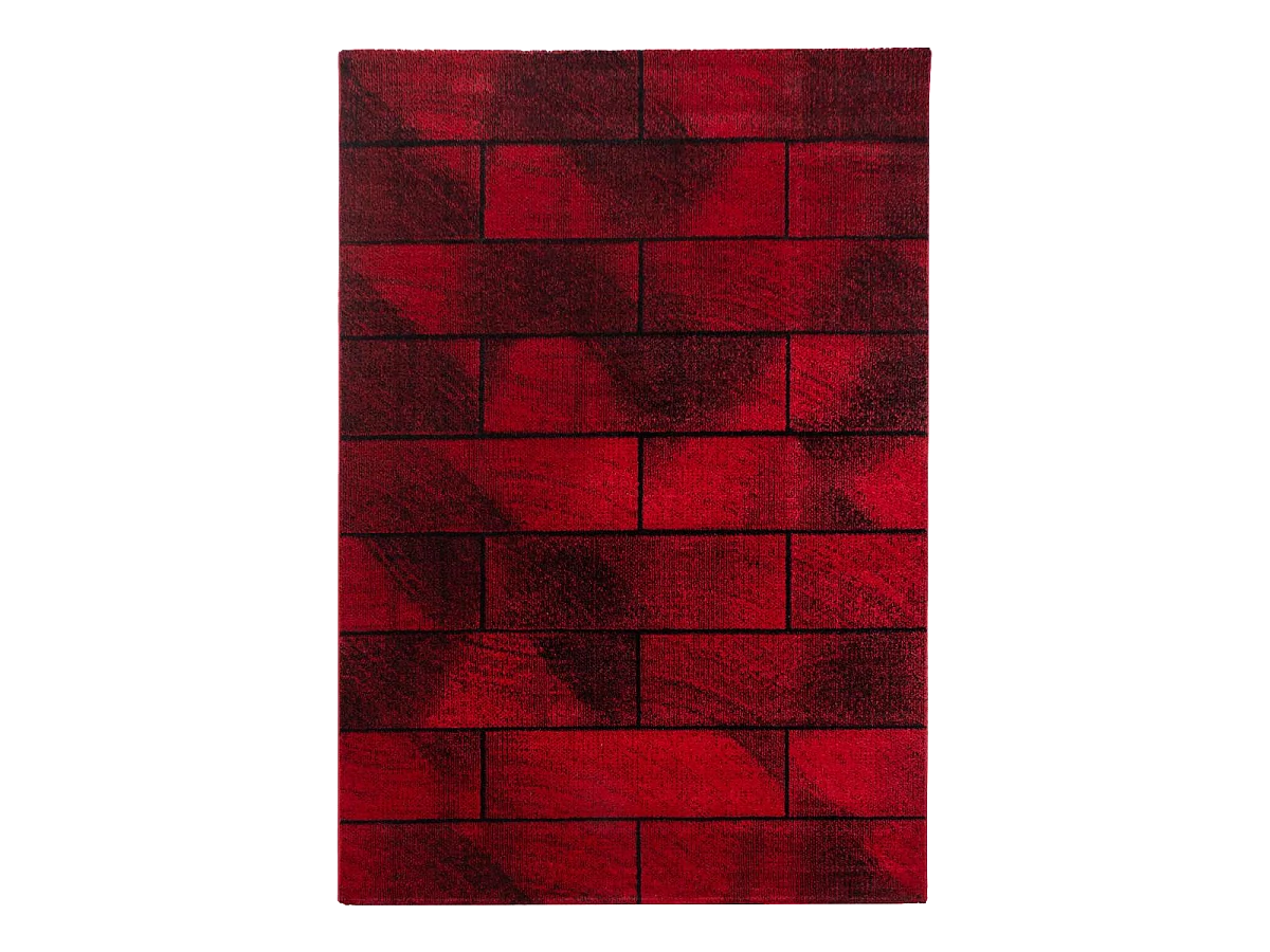 tapis salon 160x230 tissé rouge et noir rectangle motif géométrique OMEGOU