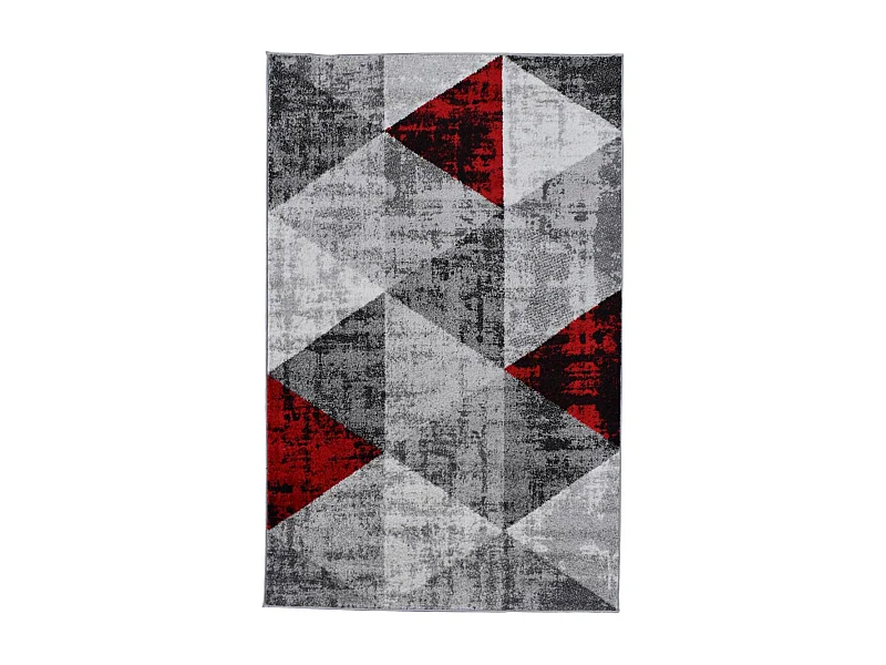 tapis chambre 150x220 tissé rouge et gris rectangle motif géométrique SOLTAM