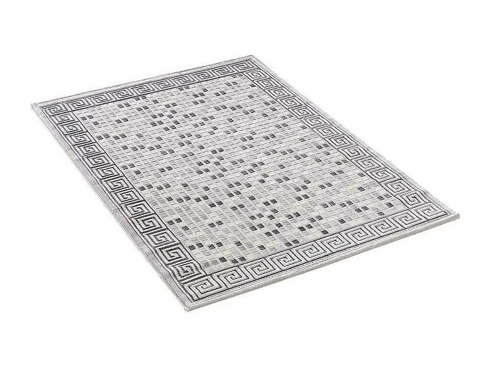 tapis salon 120x160 tissé gris clair rectangle motif géométrique LYN7 BERIM