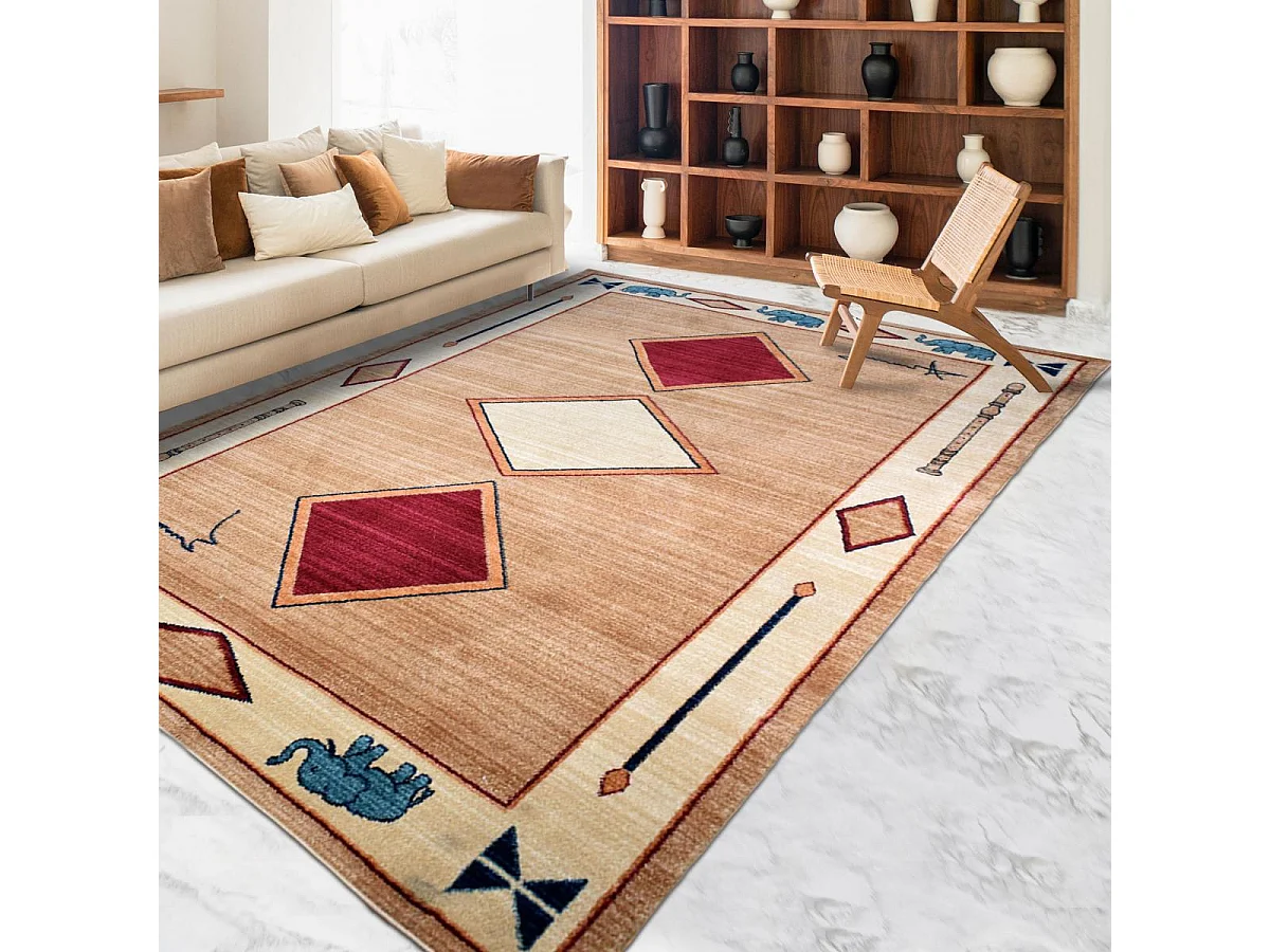 tapis salon 160x240 tissé beige rectangle motif simple CHOBAY 8