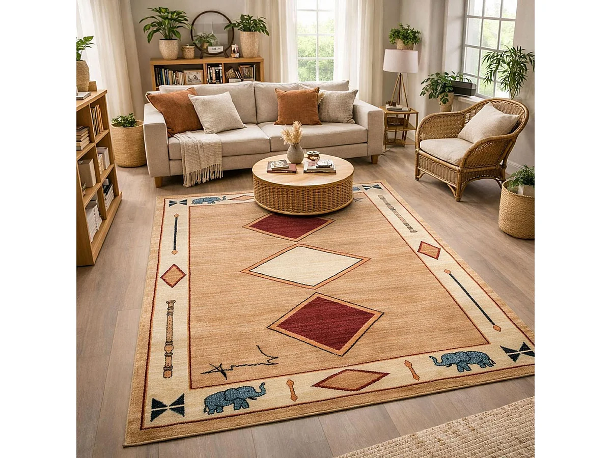 tapis salon 160x240 tissé beige rectangle motif simple CHOBAY 8