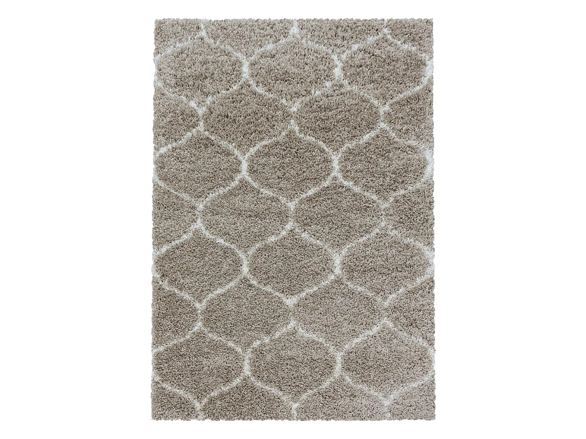 Tapis shaggy 240x340 rectangle tissé beige et crème motif scandinave