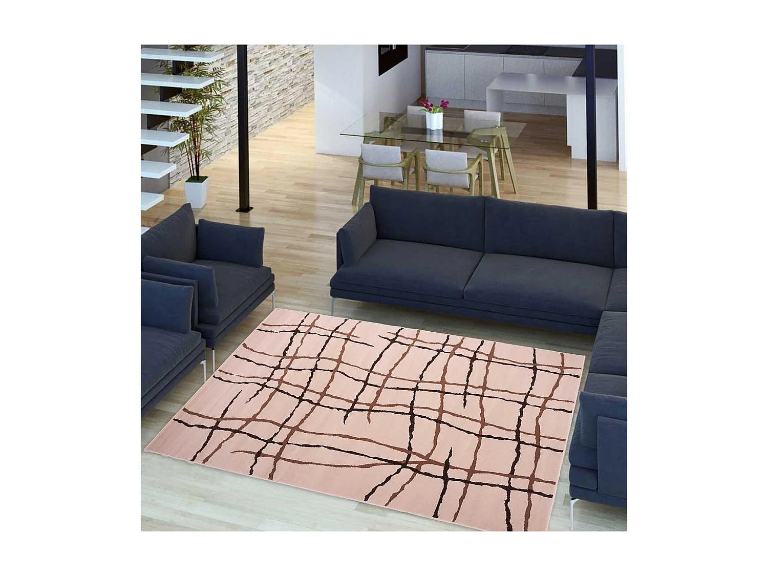 tapis salon 120x170 tissé blanc cassé rectangle motif abstrait LYN1 MALMO