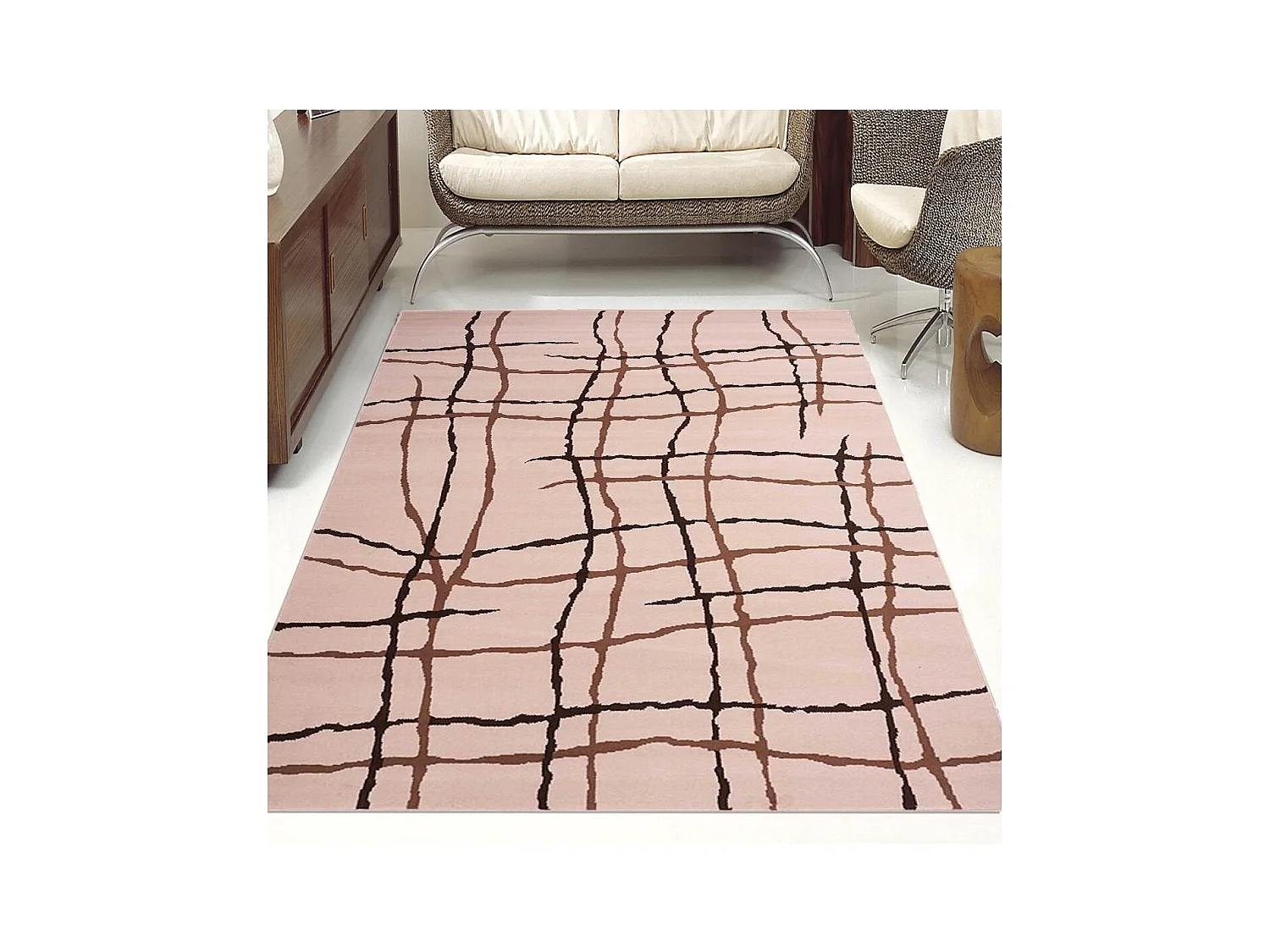 tapis salon 120x170 tissé blanc cassé rectangle motif abstrait LYN1 MALMO