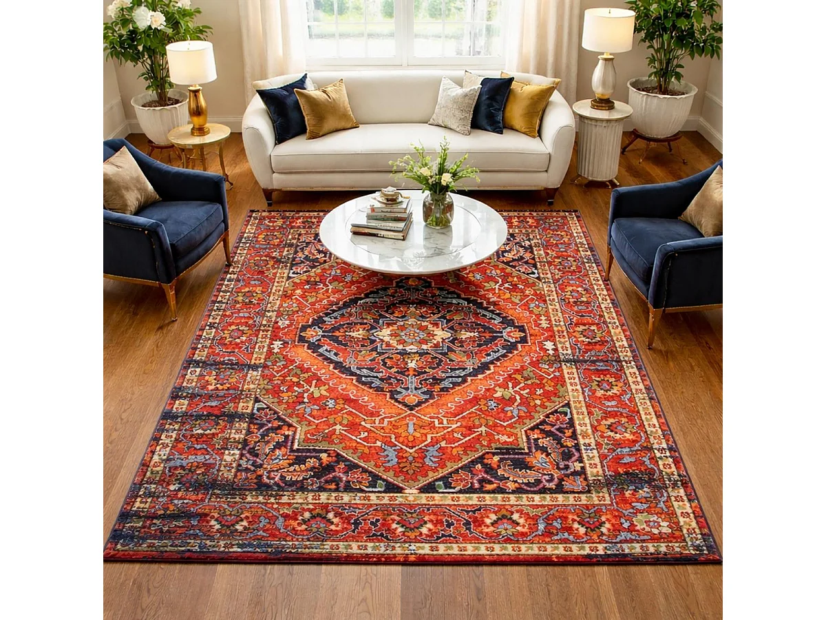 Tapis oriental 200x290 rectangle multicolore tissé motif ancestral MADAL
