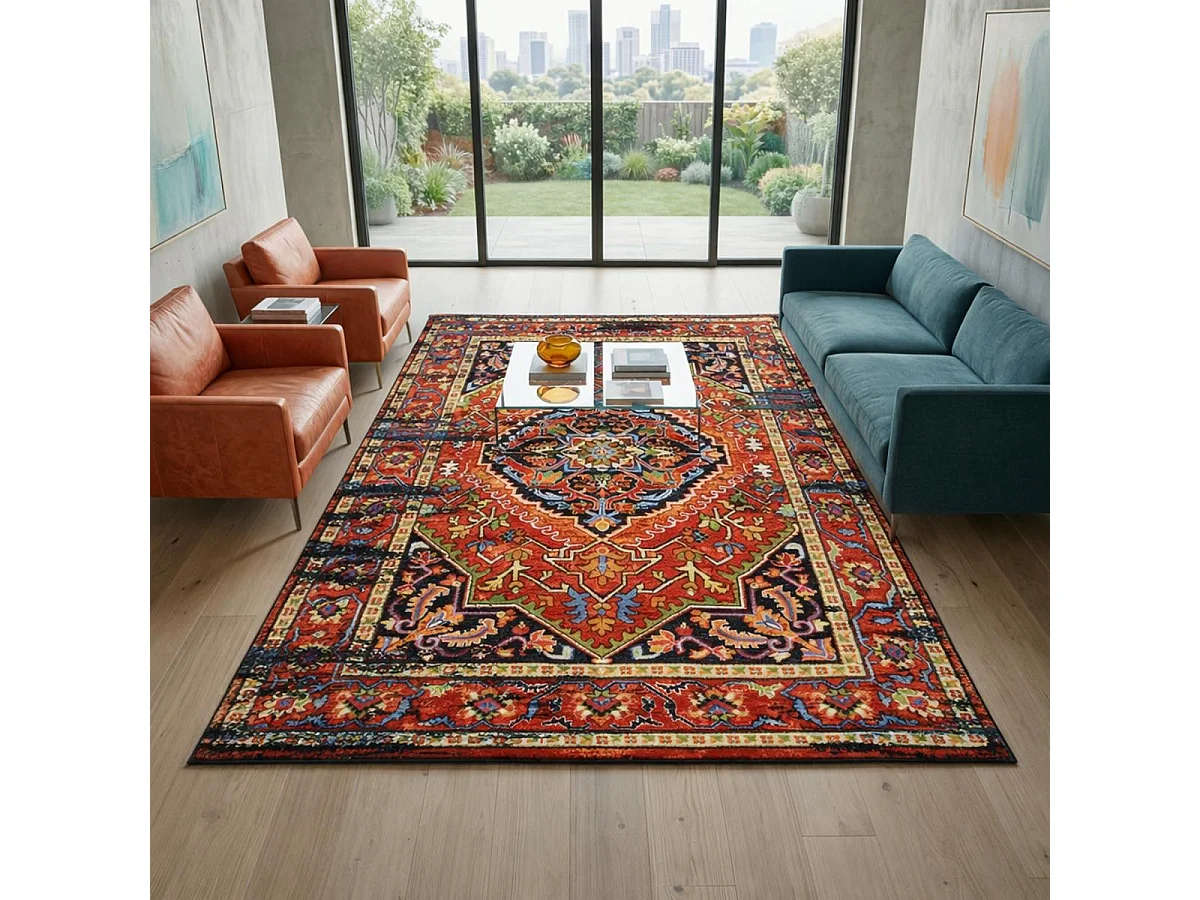 Tapis oriental 200x290 rectangle multicolore tissé motif ancestral MADAL