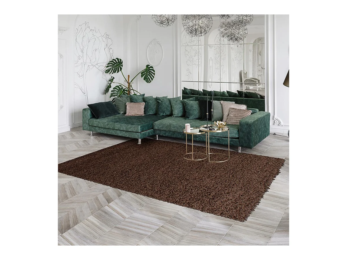 Tapis poils longs shaggy 60x110 rectangle tissé marron motif uni UNI L
