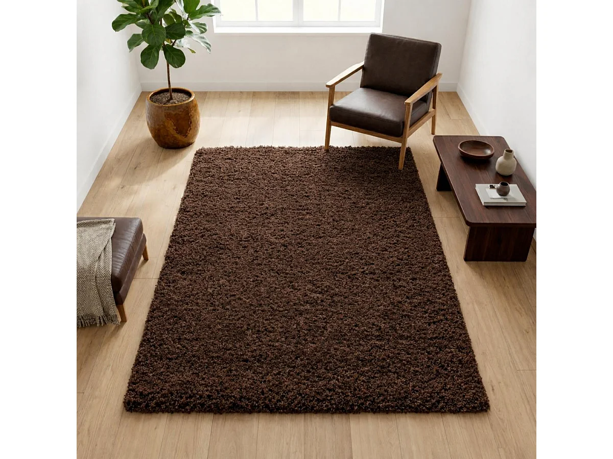 Tapis poils longs shaggy 60x110 rectangle tissé marron motif uni UNI L