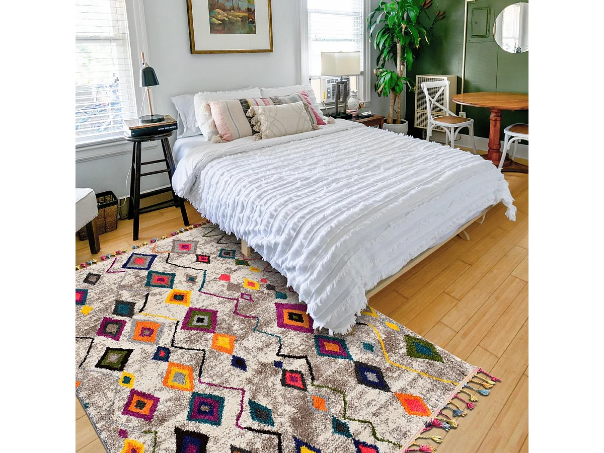 Tapis berbère 120x170 tissé motif ethnic LYN5 ESSARO gris et rouge