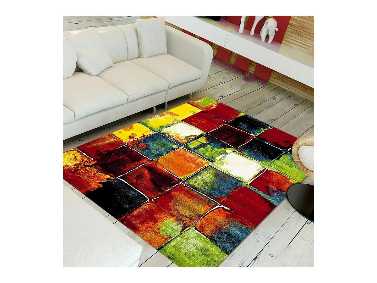 tapis salon 120x170 tissé multicolore rectangle motif géométrique LYN8 BELO 2