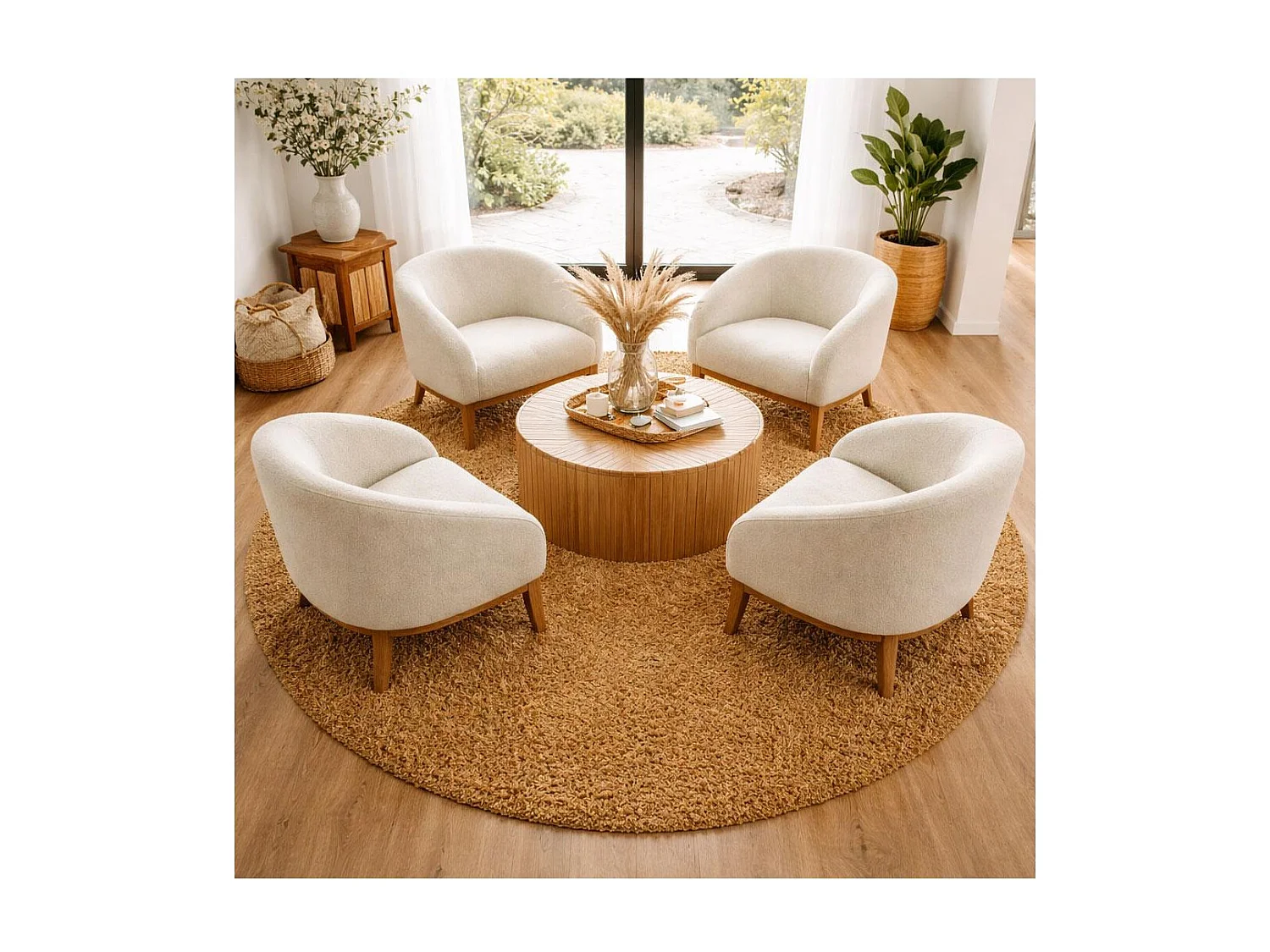 Tapis poils longs shaggy Ø160cm rond tissé or motif uni UNI I