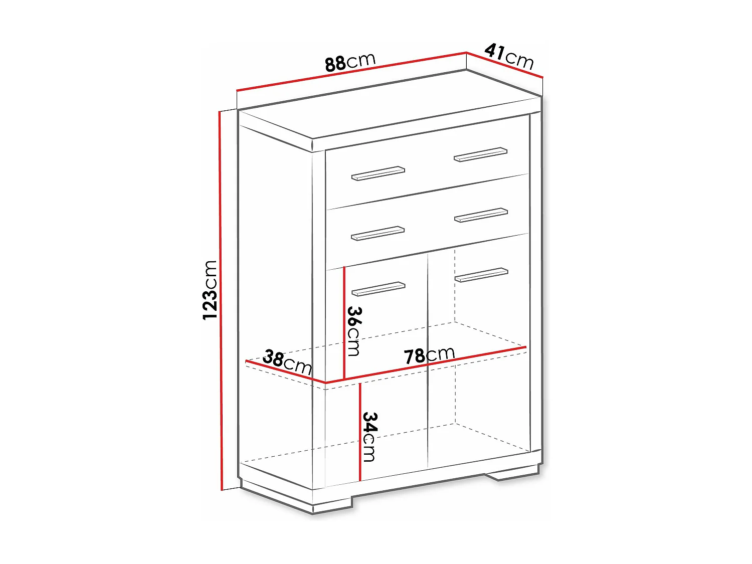 Cómoda Fiomeri 104, Oscuro roble santana, Con cajones y puertas, Número de cajones: 2,