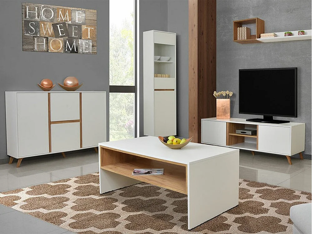 Cómoda Mavenoa 100, Roble dorado|Blanco, Con cajones y puertas, Número de cajones: 2,