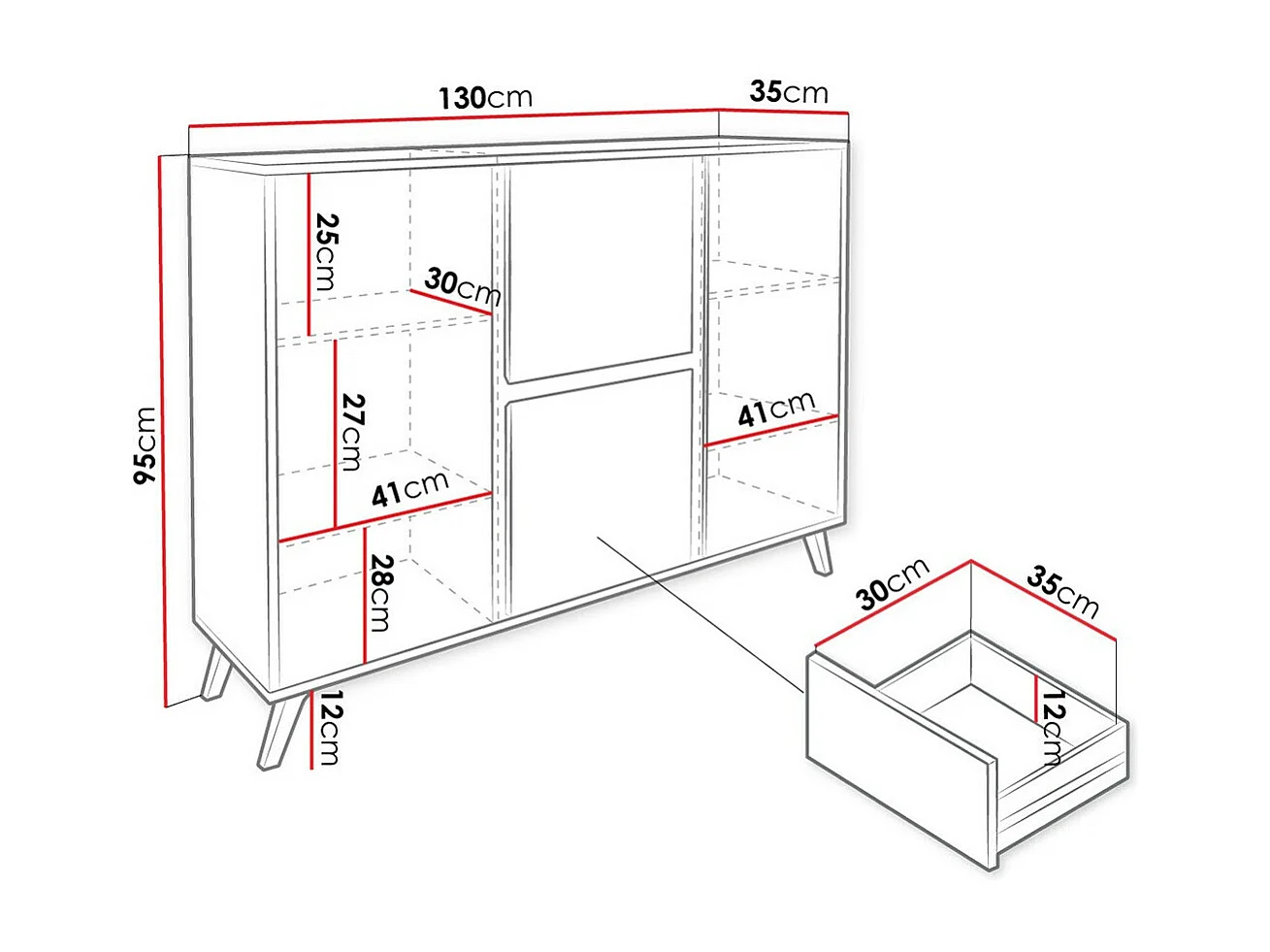 Cómoda Mavenoa 100, Roble dorado|Blanco, Con cajones y puertas, Número de cajones: 2,