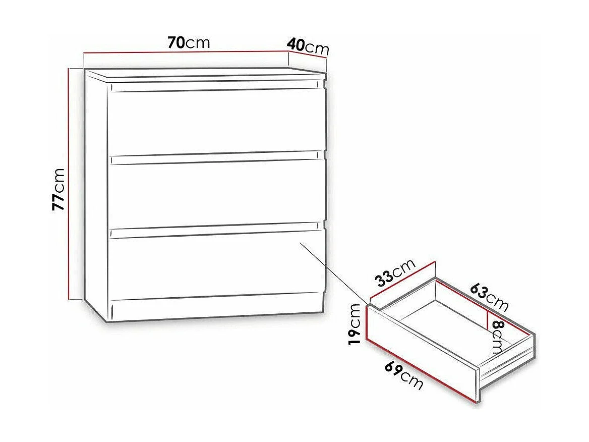 Cómoda Comfivo 159, Com gavetas, Número de gavetas: 3, 8x7x4cm