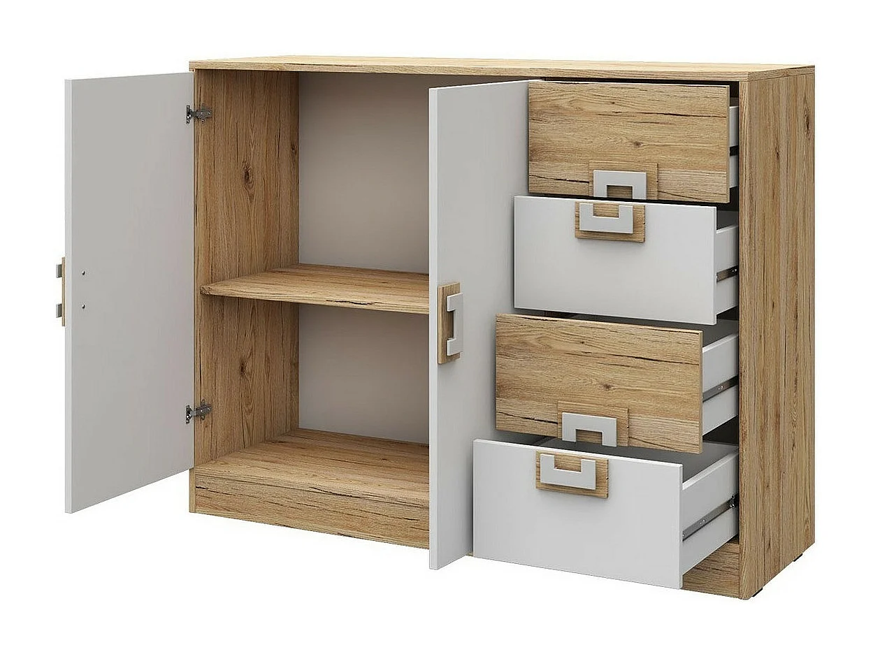 Cómoda Tolfere 100, Roble claro|Blanco, Con cajones y puertas, Número de cajones: 4, 93cm