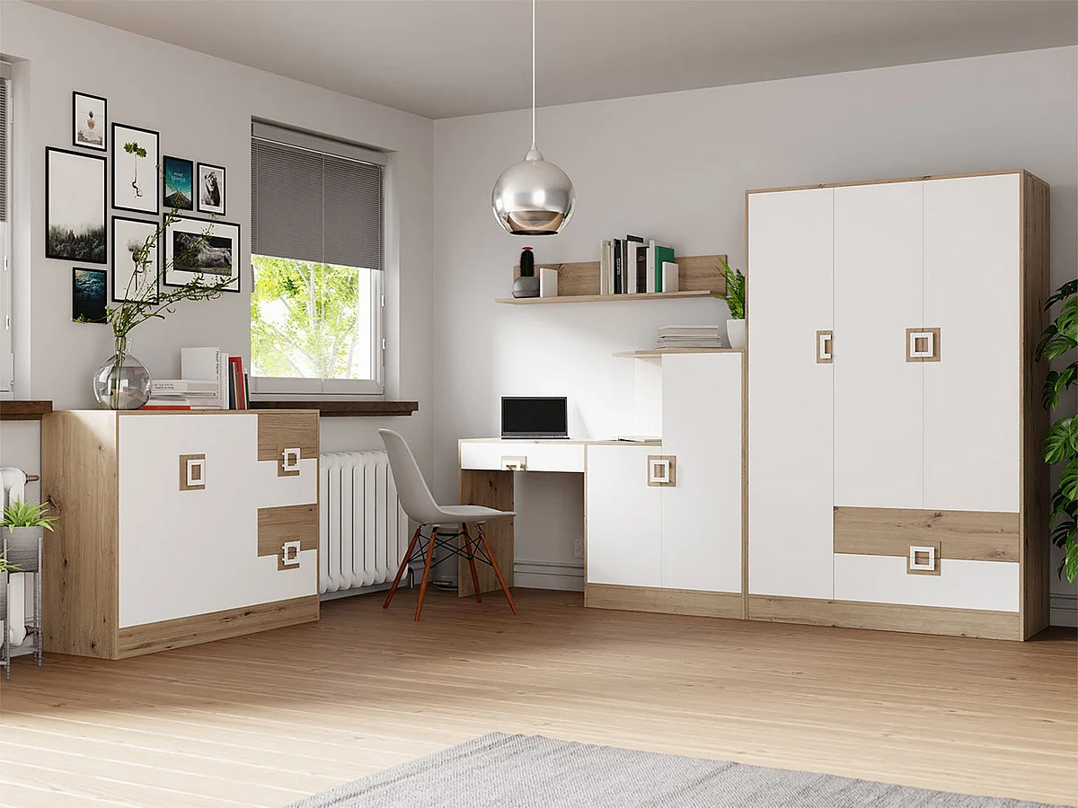 Cómoda Tolfere 100, Roble claro|Blanco, Con cajones y puertas, Número de cajones: 4, 93cm