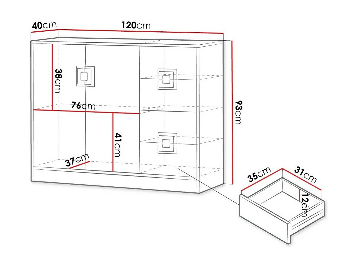 Cómoda Tolfere 100, Roble claro|Blanco, Con cajones y puertas, Número de cajones: 4, 93cm