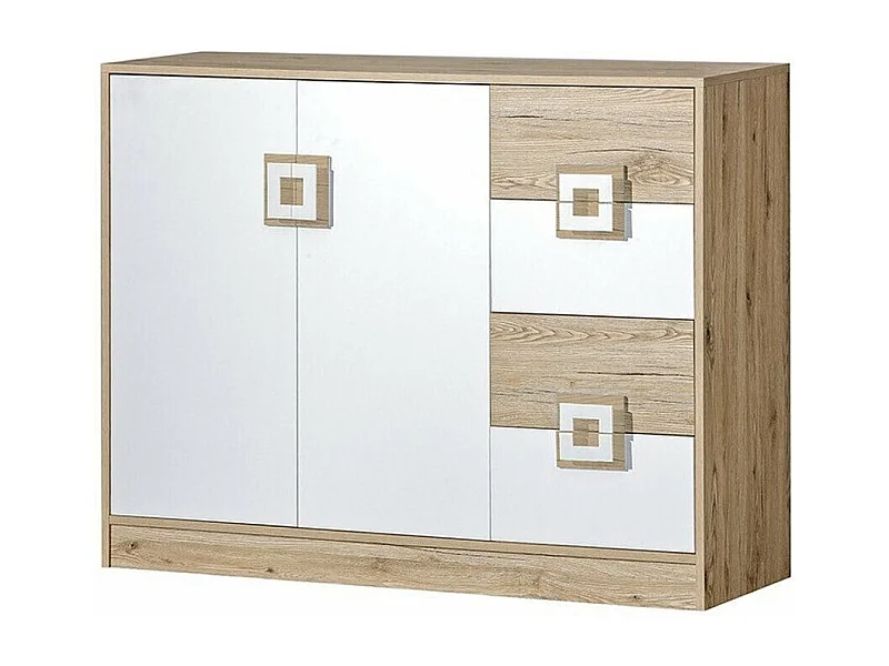 Commode Tolfere 100, Chêne clair|Blanc, Tiroirs et portes, Nombre de tiroirs: 4, 93x120cm