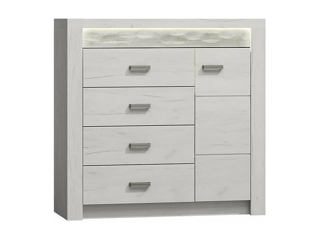 Commode Serfeno 115, Artisanat blanc, Tiroirs et portes, Nombre de tiroirs: 4, 104x109cm