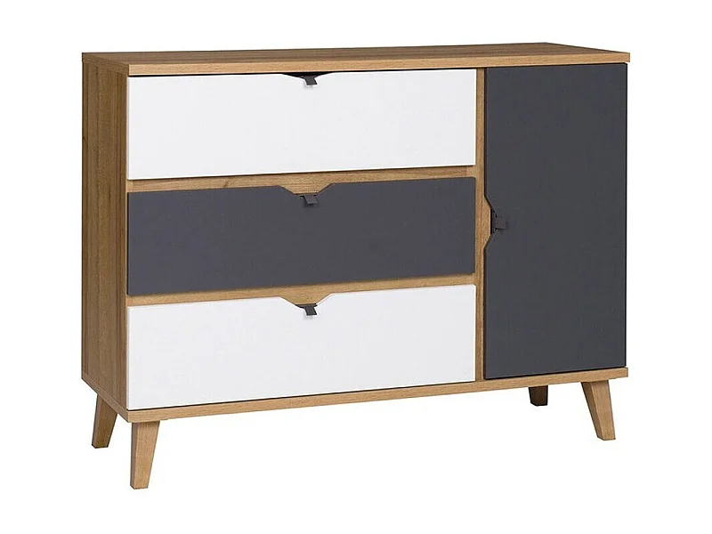 Cómoda Etrmoru 140, Roble dorado|Grafito|Gris, Con cajones y puertas, 90x120x40cm