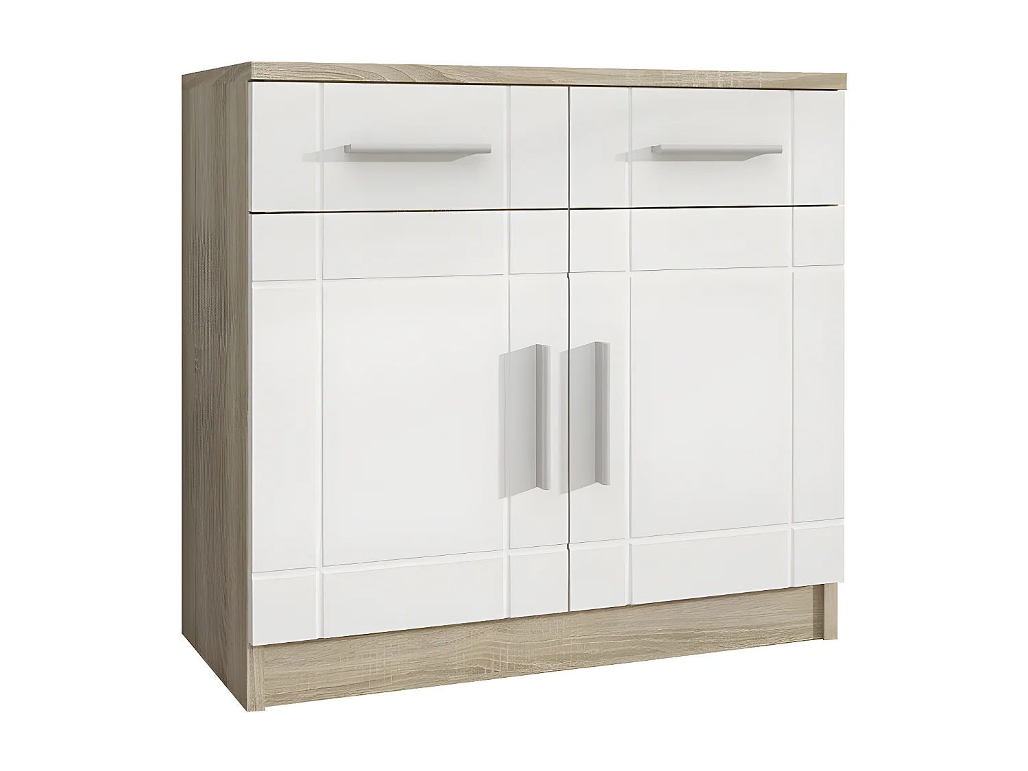 Cómoda Tucson 144, Roble Sonoma|Blanco, Con cajones y puertas, Número de cajones: 2, 70cm