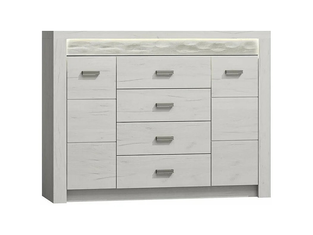 Commode Serfeno 104, Artisanat blanc, Avec tiroirs et portes, Nombre de tiroirs: 4, 104cm
