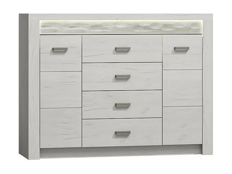 Commode Serfeno 104, Artisanat blanc, Tiroirs et portes, Nombre de tiroirs: 4, 104x137cm