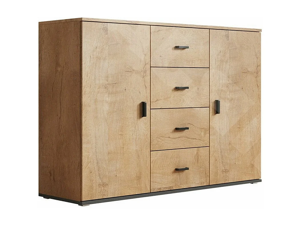 Commode Charlotte 118, Noir|Chêne de Lefkas, Avec tiroirs et portes, Nombre de tiroirs: 4