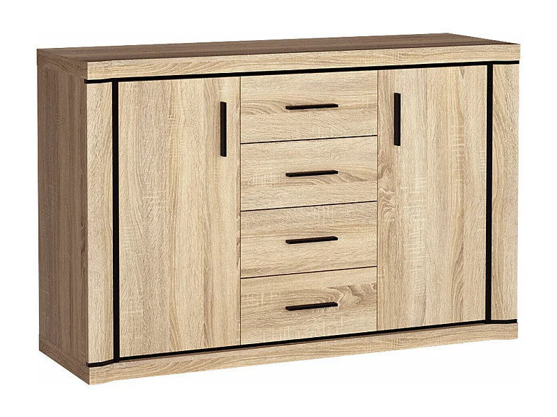 Commode Lorelie 104, Sonoma chêne, Tiroirs et portes, Nombre de tiroirs: 4, 91x137x44cm