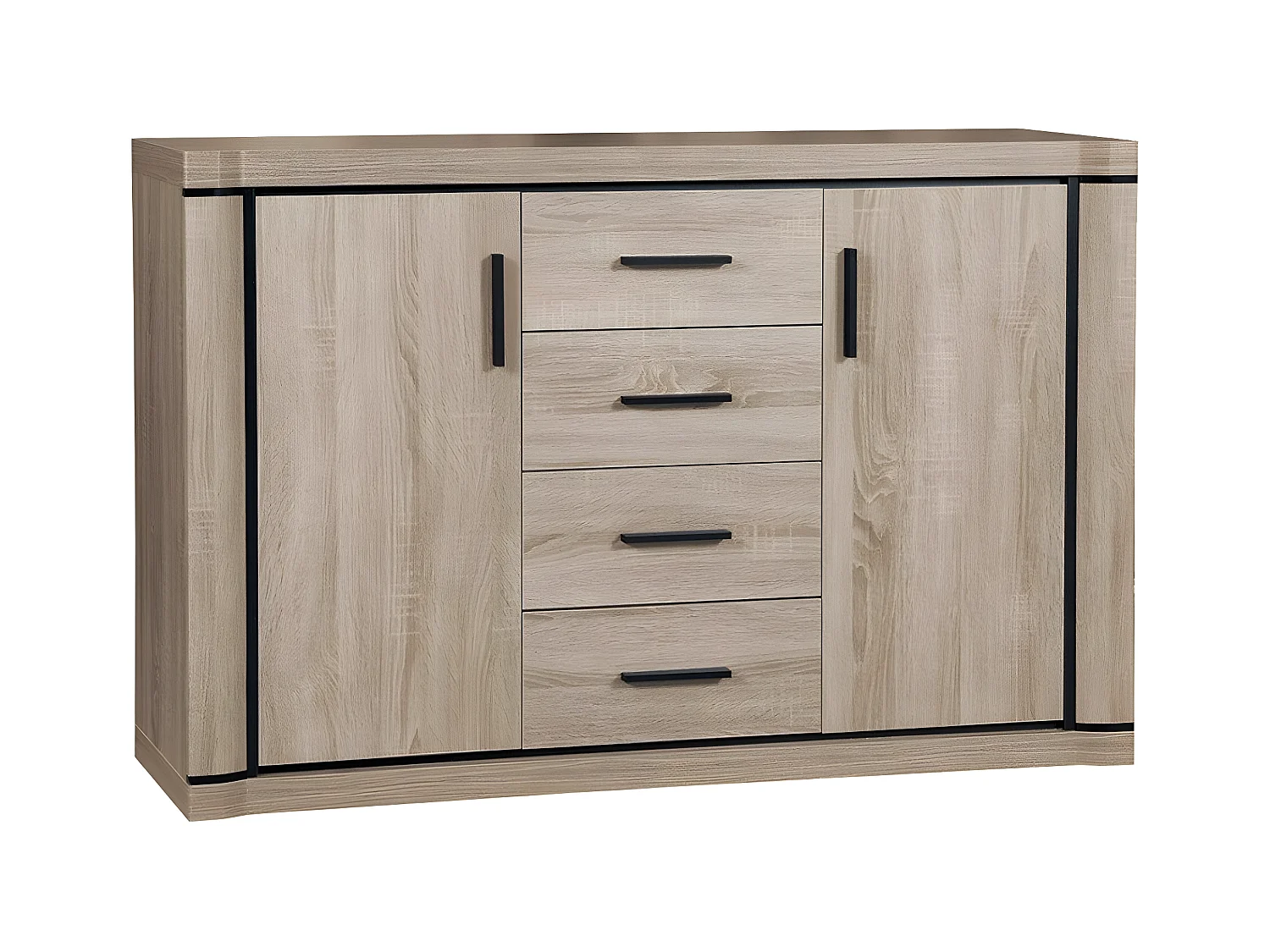 Cómoda Lorelie 104, Roble Sonoma, Con cajones y puertas, Número de cajones: 4, 91x137cm