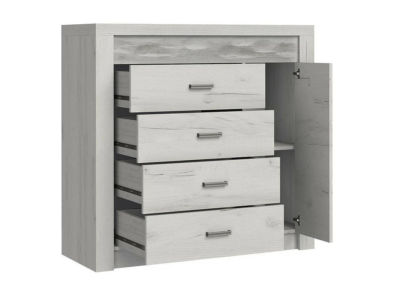 Cómoda Serfeno 115, Fresno oscuro, Con cajones y puertas, Número de cajones: 4, 104x109cm