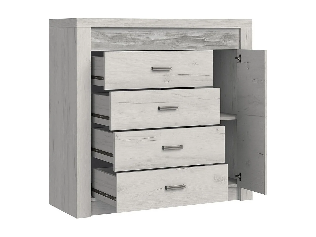 Commode Serfeno 115, Artisanat blanc, Avec tiroirs et portes, Nombre de tiroirs: 4, 104cm