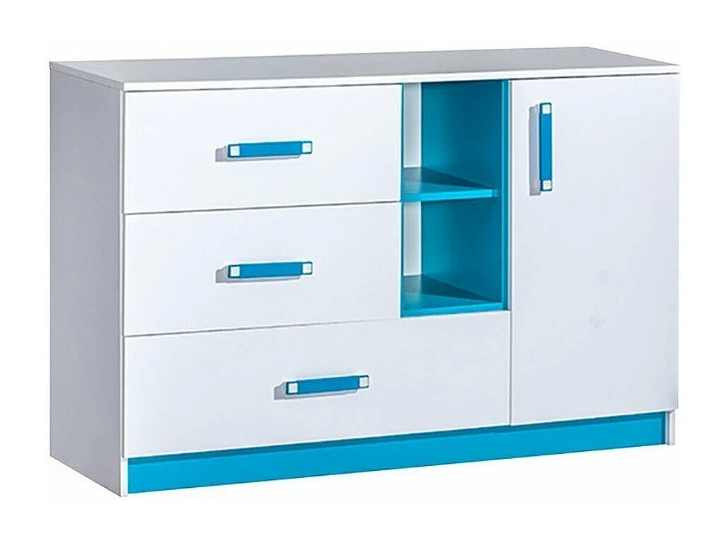 Commode Sorviru 101, Turquoise|Blanc, Avec tiroirs et portes, Nombre de tiroirs: 3, 83cm