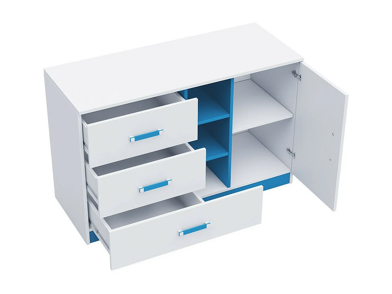 Commode Sorviru 101, Turquoise|Blanc, Avec tiroirs et portes, Nombre de tiroirs: 3, 83cm