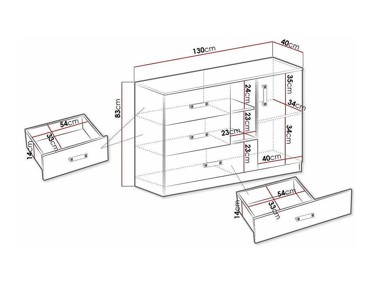 Commode Sorviru 101, Turquoise|Blanc, Avec tiroirs et portes, Nombre de tiroirs: 3, 83cm