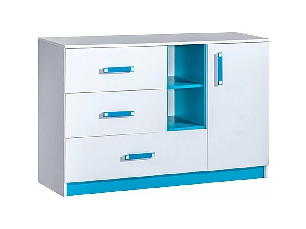 Commode Sorviru 101, Blanc|Turquoise, Avec tiroirs et portes, Nombre de tiroirs: 3, 83cm