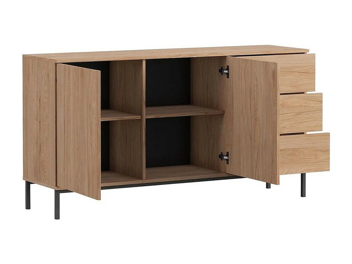 Cómoda Lomsore 104, Negro, Con cajones y puertas, Número de cajones: 3, 80x150x41cm