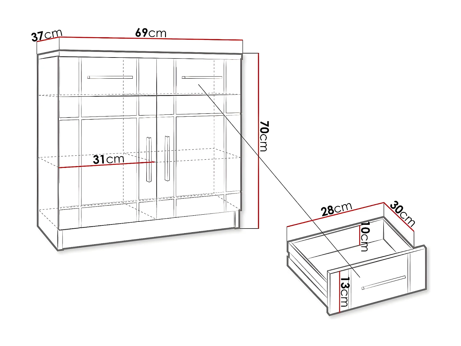 Cómoda Tucson 144, Com gavetas e portas, Número de gavetas: 2, 7x7x4cm