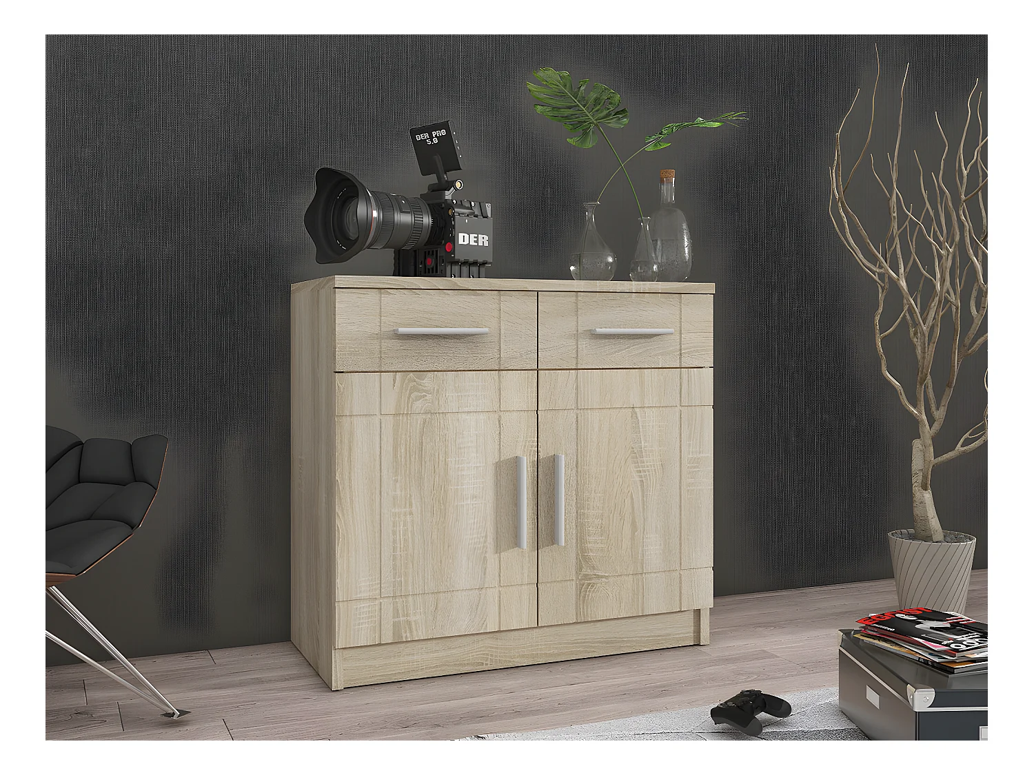 Commode Tucson 144, Sonoma chêne, Avec tiroirs et portes, Nombre de tiroirs: 2, 70x69cm